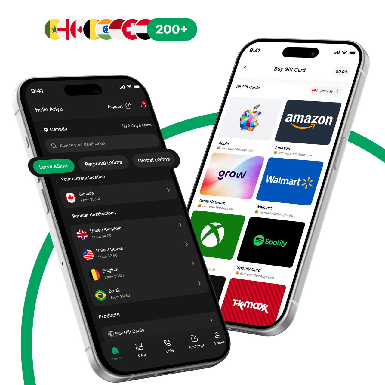 Ariya Mobile app eSIM screens